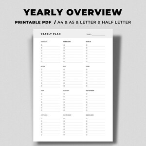 Simple Line Yearly Overview Printable Vertical Planner | Etsy