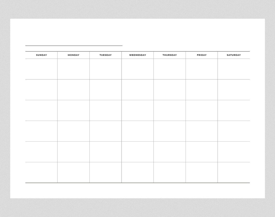 Simple Line Blank Monthly Calendar Printable PDF Horizontal Simple Line Blank Monthly Calendar Printable PDF Horizontal