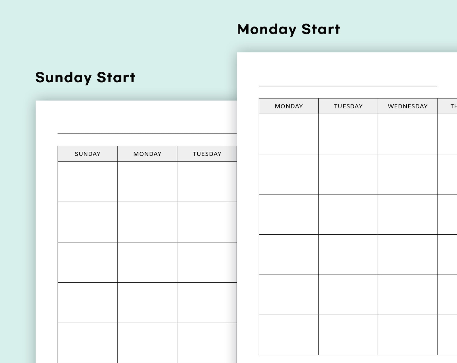 Blank Monthly Calendar Printable Horizontal Calendar Simple | Etsy