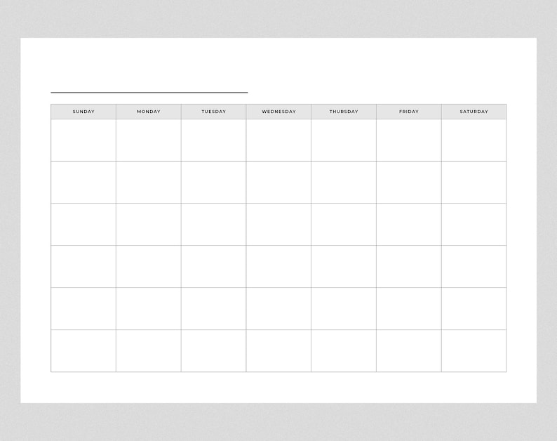Blank Monthly Calendar Printable | Horizontal Calendar | Basic Calendar ...