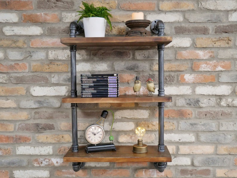 Industrial Shelves Large Urban Wood Pipe Wall Shelving Unit Etsy