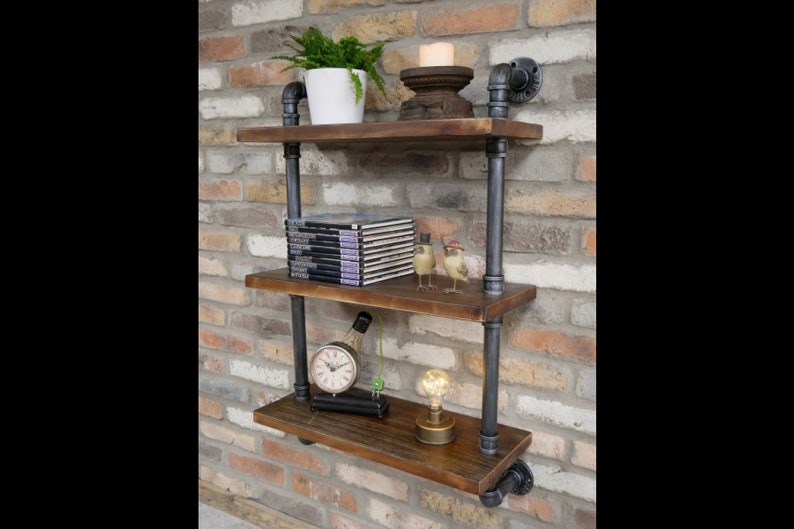 Industrial Shelves Large Urban Wood Pipe Wall Shelving Unit Etsy