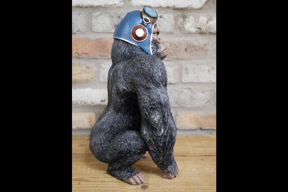 Large Black Gorilla Shelf Desk Ornament Sculpture Ape Jungle Etsy