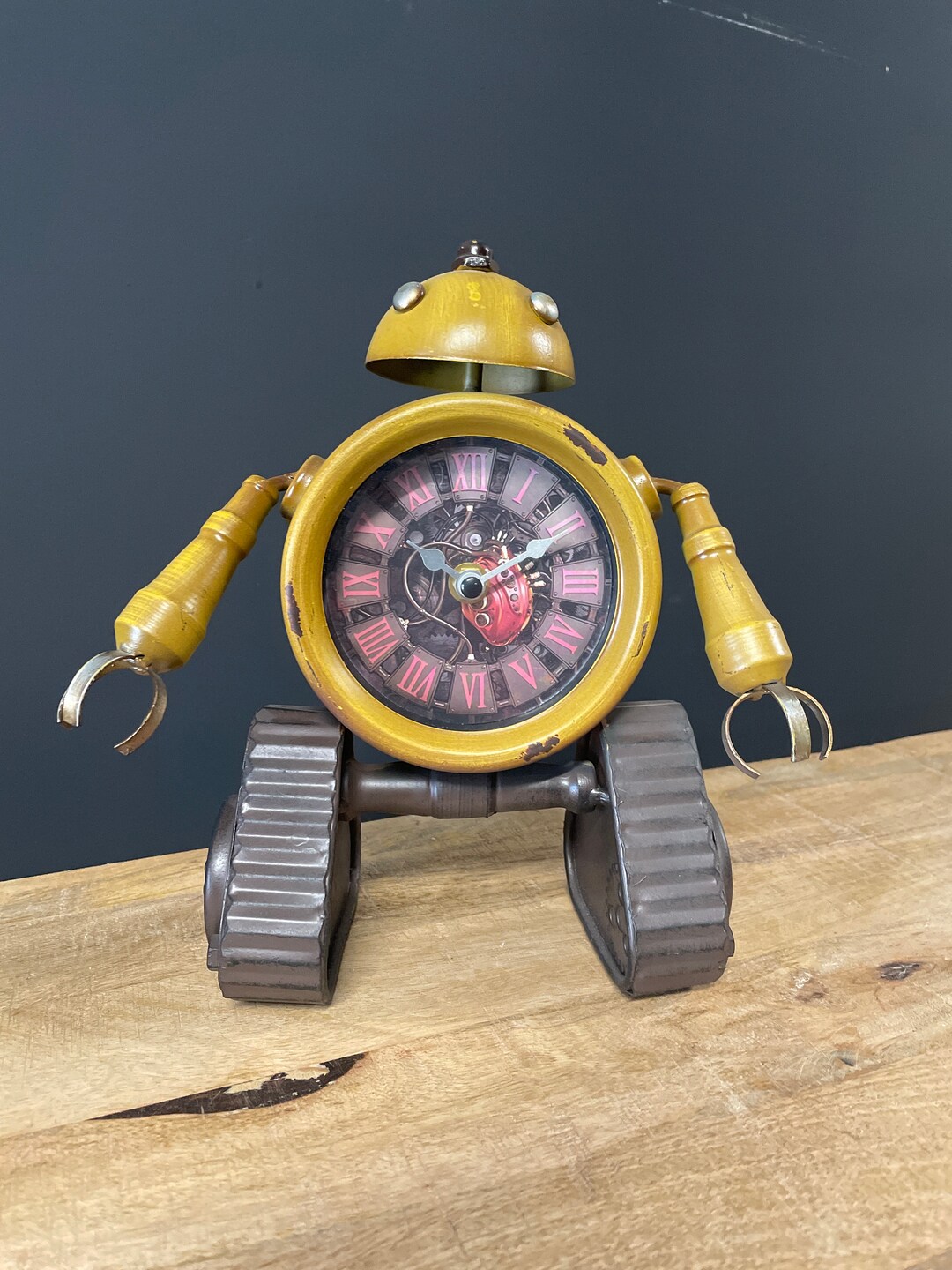 Robot Clock Yellow Metal Robot Clock Table Desk Top Clock Etsy