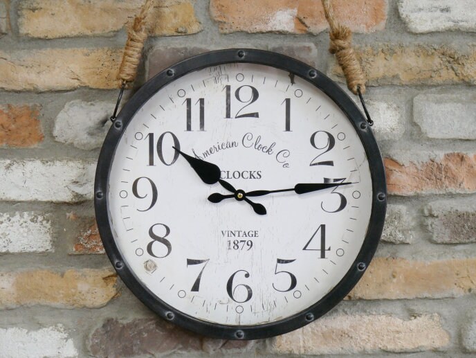 Large Wall Clock Black Industrial Retro With Rope Hanging Wall Etsy UK