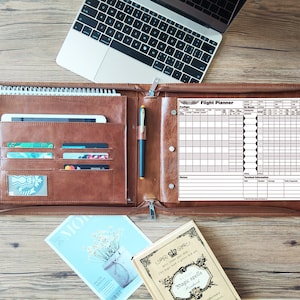 Free Engraved Leather Pilots Log, Personalized Perfect Gift for Pilots, Pilot Journal for Letter Size Paper, Pilot Logbook Portfolio Binder