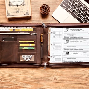 Carpeta personalizada de talonario de cheques de 3 anillas, cubierta de talonario de cheques de cuero para cheques de 3 anillas y 9 anillas, soporte de talonario de cheques personalizado y organizador de tarjetas con cremallera