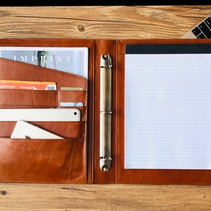 Carpeta de 3 anillas, portafolios de cuero personalizado, porta bloc de notas tamaño carta A4, carpeta de conferencias para negocios, regalo para papá, jefe y él.
