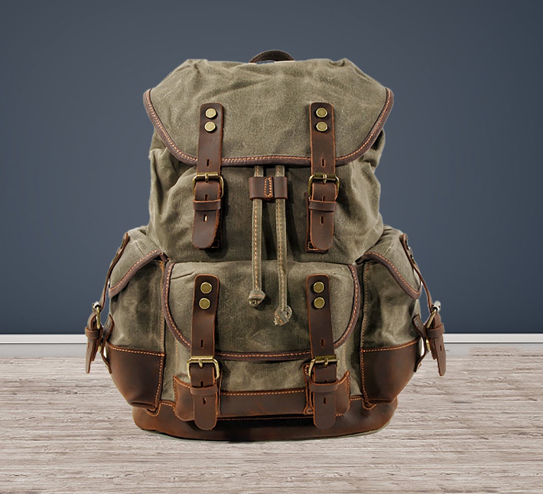 Retro Canvas Leather Backpack Unisex Rucksack Men's - Etsy