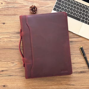 Personalized Leather Portfolio 3 Ring Binder, Custom Portfolio with Handle, Portfolio & Clipboard, A4 Document Letter Size Folder Padfolio
