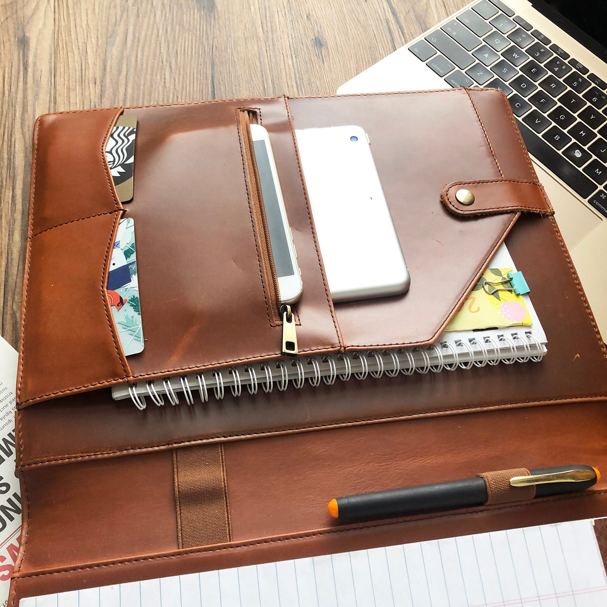 Personalized Leather Portfolio, Portfolio for Letter Size Notepad ...
