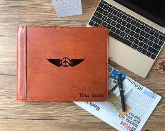 Personalize Leather Pilot Log Book, Pilot Emblem Engraved Free, Gift for Pilots, Pilot Journal for Letter Size Paper, Pilot Logbook Binder