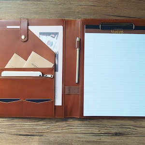 Personalized Leather Portfolio, Portfolio for Women, Letter Size Notepad Planner & Name/Logo, Pad folio with Clipboard, Father&#39;s Day Gift