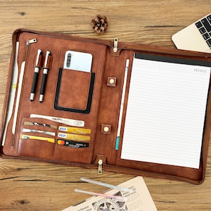 Portafolio personalizado de cuero vegano con cremallera para hombre, organizador tamaño carta, portafolios A4, regalo de empresa para él.