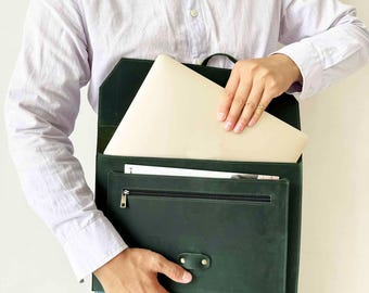 Personalized Leather Portfolio, Leather Document Folder A4 Bag, Laptop Case Tablet Sleeve Document Holder Organizer Gift for Father/Him/Boss