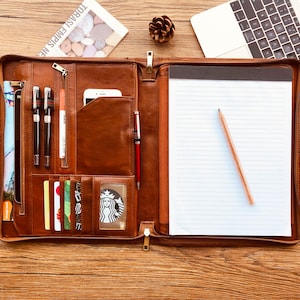 Leather Portfolio, Personalized Portfolio for Men, A4 Padfolio with Handle, Custom Conference Organizer Binder Document Holder, Gift for Him