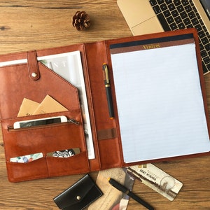 Portafolio personalizado, portafolio de cuero vegano para hombres, agenda de bloc de notas tamaño carta, portafolio con soporte para bloc de notas, carpeta Padfolio A4