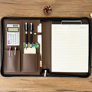 Custom A4 Portfolio, Portable Zipper Folder Business Sales Folio, Vegan Leather Padfolio, Conference Folder Men Portfolio Clipboard for Gift