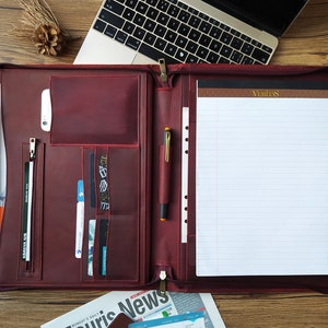 Portafolio de cuero personalizado, portafolios de 8,5 x 11 con cremallera, portafolios de bloc de notas tamaño carta A4, organizador de negocios para hombres/mujeres, regalo para padre jefe