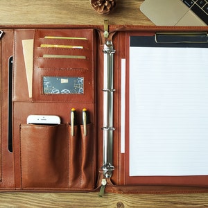 Personalized Leather Portfolio Ring Binder, A4 Letter Size Organizer , Clipboard Folder Zipper, Padfolio Men, Document Bag, 3 Ring Binder