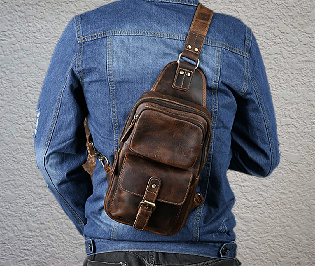 Men's Leather Sling Bag, Men's Retro Shoulder Bag, Crossbody Bag, Mens ...