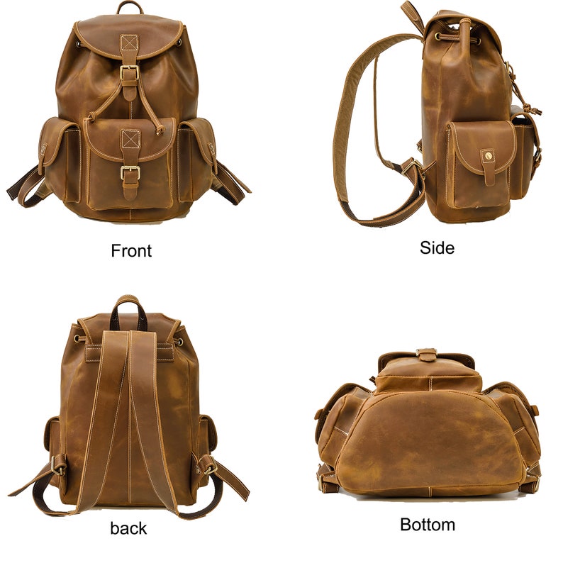 Leather Backpack for Men's Vintage Crazy Horse Leather Etsy