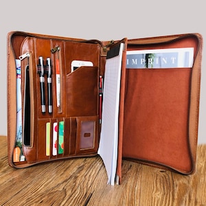 Leather Portfolio, Personalized Portfolio for Men, Padfolio with Handle, Custom Portfolio & Zipper Business Portfolio for Him Business Gift
