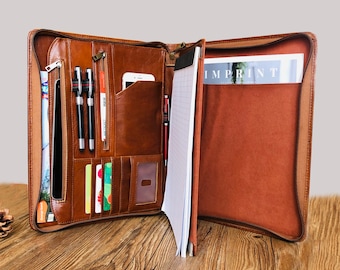 Leather Portfolio, Personalized Portfolio for Men, Padfolio with Handle, Custom Portfolio & Zipper Business Portfolio for Him Business Gift