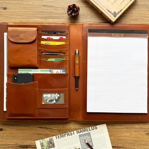 Personalized Leather Portfolio, Portfolio for Men Letter Size Organizer Folder, Padfolio A4 Document Bag, Christmas Gift for Father/Him/Boss