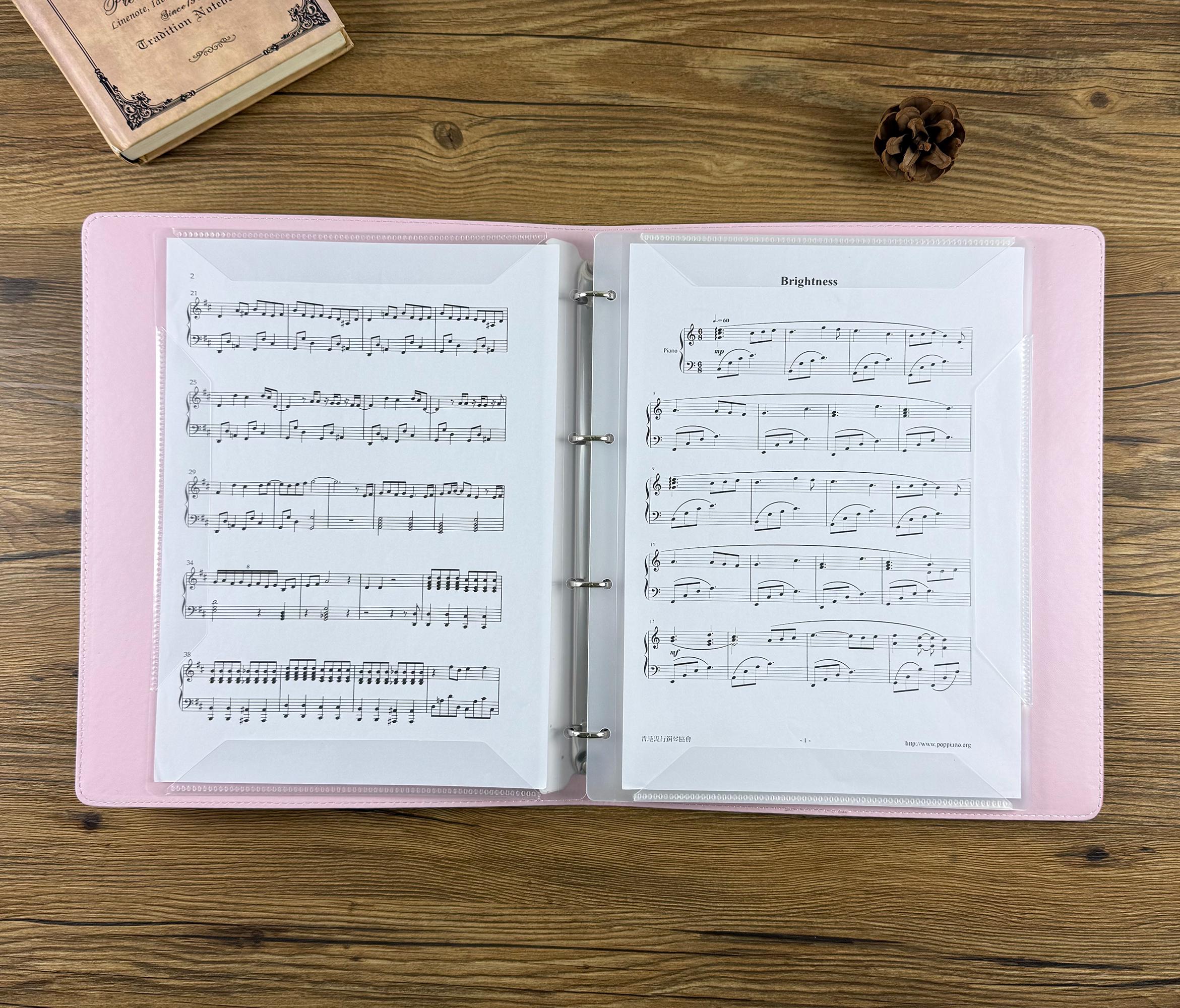 Custom Vegan Leather Music Binder A4 Sheet, 4 ring Music Clip Folder Binder Drum Piano Score Clip, Free Sheet Music Binder Gift for Musician