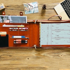 Cartella porta assegni personalizzata a 7 anelli, cartella porta assegni per assegni da 9x13", organizer per documenti, cartella porta assegni aziendale con maniglia