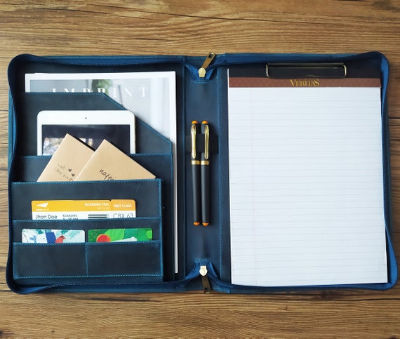 Geslun Genuine Leather 3 Ring Binder, 8.5 X 11 Letter Size Folio With Pen Holder, Soft Notebook Portfolio Cover, Slim Notepad Padfolio
