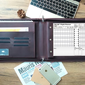 Pilots Log Leather Custom Name Logo, Personalized Gift Pilots, Pilot Journal for Letter Size Paper, Pilot Logbook Portfolio Binder Planner