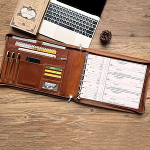 Carpeta de cheques comerciales personalizada de 7 anillas, capacidad de 600 cheques para hojas de 9" x 13", soporte de chequera de cuero con bolsa con cremallera, regalo para el jefe