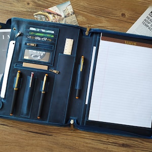 Personalized Leather Portfolio, Padfolio for Letter Size Notepad, Business Organizer Planner Folder Engraved Name Logo, Gift for Father Son