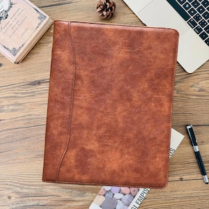 Personalized 3 Ring Binder Vegan Leather Portfolio, Zipper Portfolio for Men, Letter Size Organizer Folder Padfolio A4 Document Bag for Gift