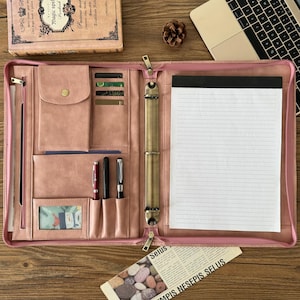 Personalized Vegan Leather 3 Ring Portfolio, Zipper Portfolio for Women Letter Size Organizer Folder Padfolio A4 Document Bag, Gift for Him