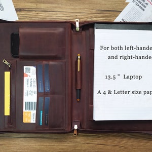 Personalized Leather Portfolio, Engraved Portfolio, Padfolio with Zipper, A4 Document Folder Business Organizer Case, Gift for Father Boss