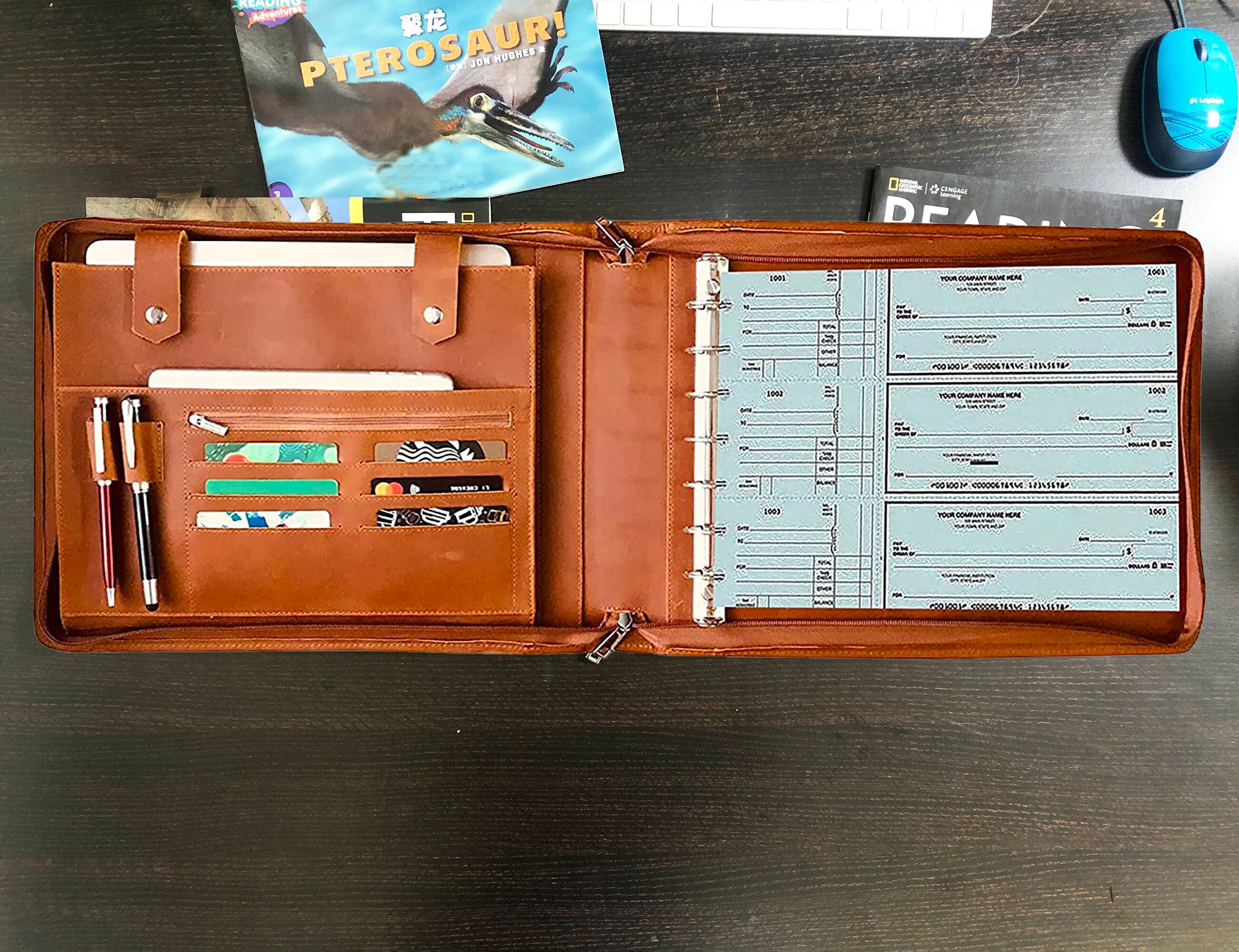 7 Ring Check Binder Portfolio Zippered Closure Leather Etsy