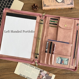 Personalized Vegan Leather 3 Ring Portfolio, Left Handed Portfolio for Letter Size Organizer Folder Padfolio A4 Document Bag, Gift for Him