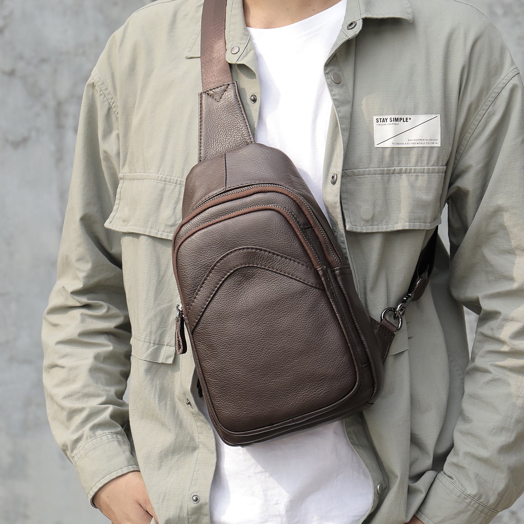 Soft Leather Sling Bag Men's Shoulder Bag Crossbody Bag - Etsy