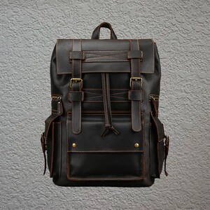 Leather Backpack for Men's Vintage Crazy Horse Leather Rucksack, High Capacity Outdoor Travel Bag, Student Shoulders Bag, 16-inch Laptop Bag