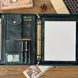 Personalized Vegan Leather Portfolio, Zippered 3 Ring Portfolio for Men Letter Size Organizer Folder Padfolio A4 Document Bag, Gift for Him