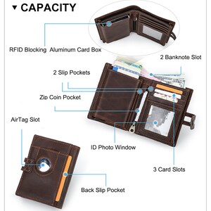 AirTag Tracker Can Be Put in, RFID Anti-theft Men's Wallet Buckle Card Box Cowhide Men Wallet Card Holder, Personalized Wallet Custom Purse image 8