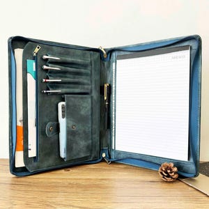 Custom Vegan Leather Business Portfolio, Vintage Leather Padfolio for Men Personalized Padfolio A4 Document Bag Folder, Birthday Office Gift