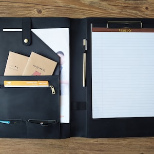 Leather Portfolio for Men Women, Padfolio with Clipboard, Letter or Legal Size Planner, Name/ Logo Custom Husband/ colleague/ Birthday Gift
