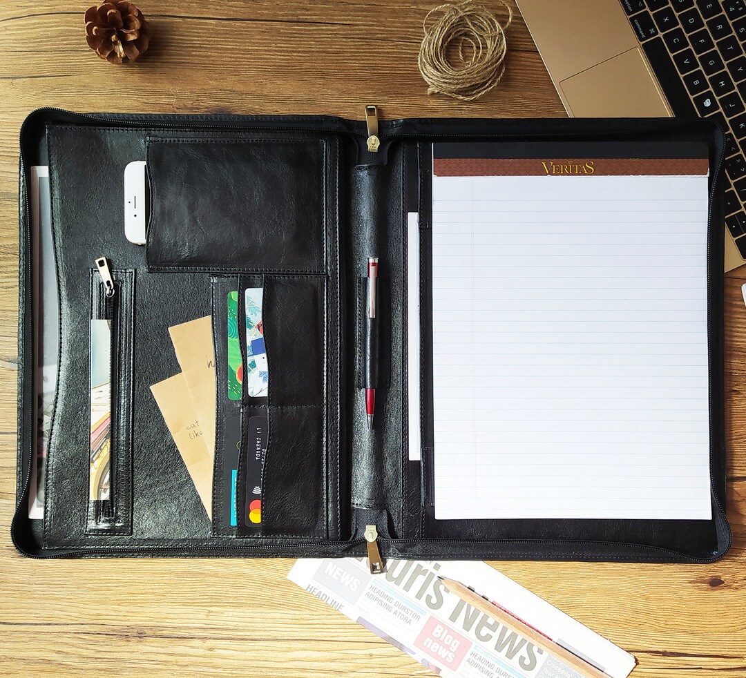 LANNEY Portfolio Binder Organizer, Leather Portfolio Folder With A4 Letter Size Clipboard Legal Resume Document Organizer, Business Card Holder Calculator Phone Storage