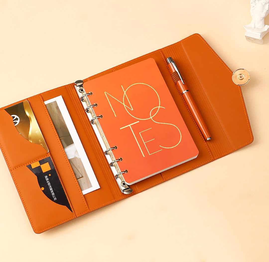 A5 Refillable Leather Journal, Diary Notebook, 6 Ring Binder Portfolio