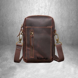 Engraved Men's Leather Shoulder Bag, Leather Messenger Bag, Mobile Phone Bag, Leather Men's Bag Backpack Chest Bag, Crossbody Bag for Him