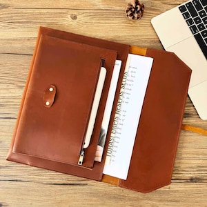 Personalized Leather Document Folder A4 Bag, Laptop Case Tablet Sleeve Document File Organizer, Leather Portfolio Business Birthday Gift